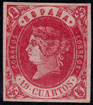 sello 60 España. 1862. Isabel II. 19 CUARTOS rosa sobre gris. ECL0060b_60