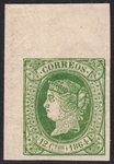 sello 65 España. 1864. 12 CUARTOS verde sobre rosa. Isabel II                            ECL0065a_65