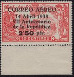 stamp 756 SPAIN. VII Anniversary of the Republic. Entitled. 2,50 pts on 10 cts          EC10756b_756