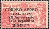 stamp 756 SPAIN. VII Anniversary of the Republic. Entitled. 2,50 pts on 10 cts          EC10756c_756