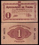 BILLETE LOCAL - TIANA. 1 PESETA. AÑO 1937 - SIN SERIE - RARO - EBC+            BILL0034a_TIANA