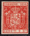 sello 25 España Escudo de España. Año 1854. 2 REALES ROJO                      ECL0025a_25