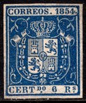 sello 27 España Escudo de España. Año 1854. 6 REALES AZUL                            ECL0027b_27