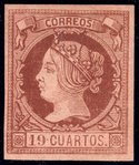 Sello 54 España. 1860-61. ISABEL II. 19 CUARTOS. SIN DENTAR               Sello ESPAÑA n ECL0054b_54