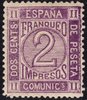 SPAIN stamp 116a Numbers.1872. NOT TOOTHING.  2 c. VIOLET.                      ECL0116b_116a