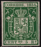 Sello 26 España.  Escudo de España. 1854. 5 REALES verde                                 ECL0026b_26