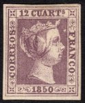 sello 2 España Isabel II. 12 CUARTOS lila. AÑO 1850                                   ECL0002b_2