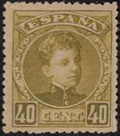 Sello 250 España. ALFONSO XIII. Tipo Cadete. Año 1901-1905. 40 cent. Oliva  EC10250b_250