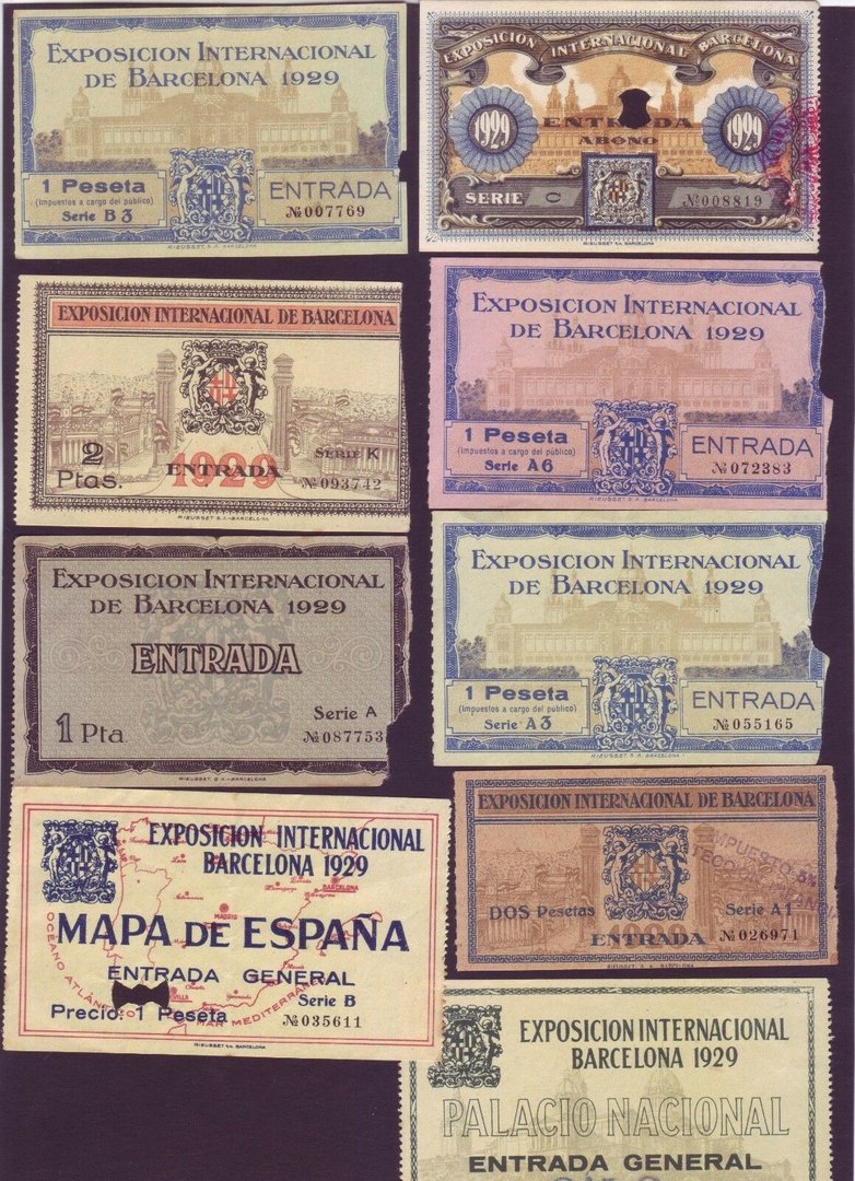 LOTE DE 9 ENTRADAS DE LA EXPOSICION INTERNACIONAL DE BARCELONA DE 1929 BILL0002l_BARCELONA
