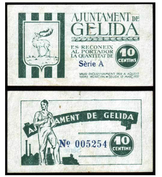 LOCAL BANKNOTE- GELIDA (TARRAGONA). 10 CTS. YEAR 1937 - SERIES A - EBC+ / SC-   BILL0007b_GELIDA