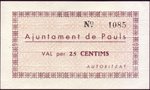 LOCAL TICKET - CATALONIA. PAULS. PAÜLS DELS PORTS. 25 CTS. YEAR 1937 - SC   BILL0015a_PAULS