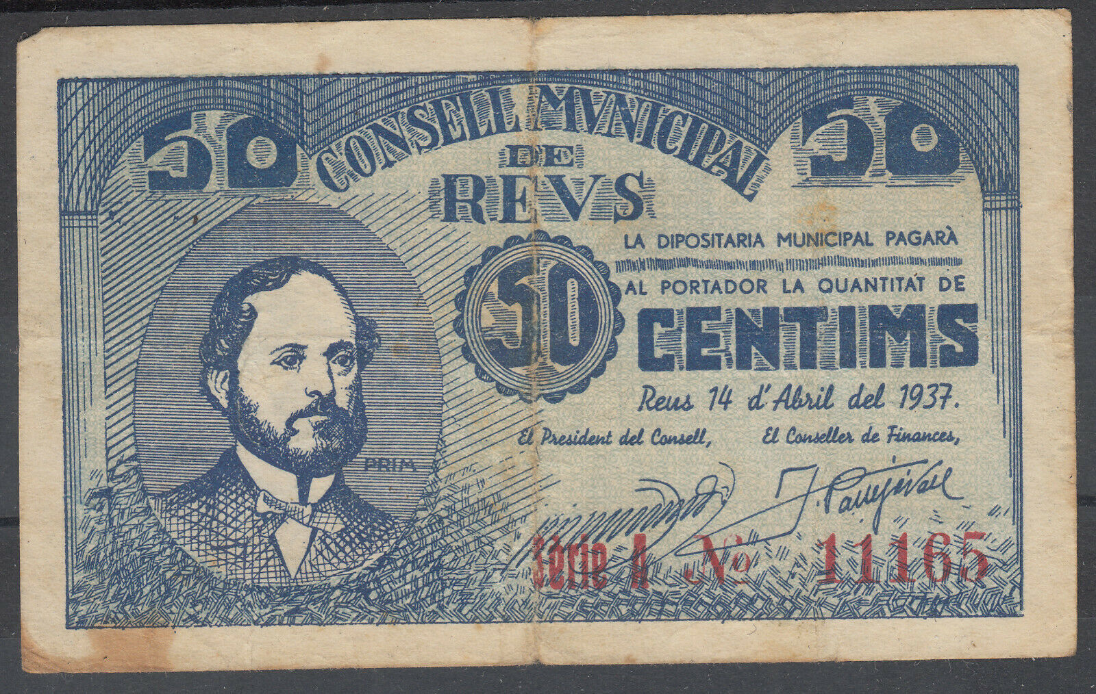 LOCAL BANKNOTE - REUS - 50 CENTIMOS  - FIRST ISSUE - SERIES A      BILL0020a_REUS