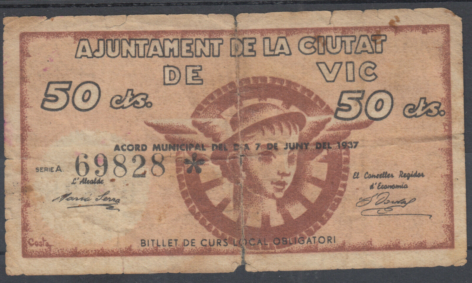 LOCAL BANKNOTE - VIC - 50 CTS. YEAR 1937 - SERIES A                             BILL0042a_VIC
