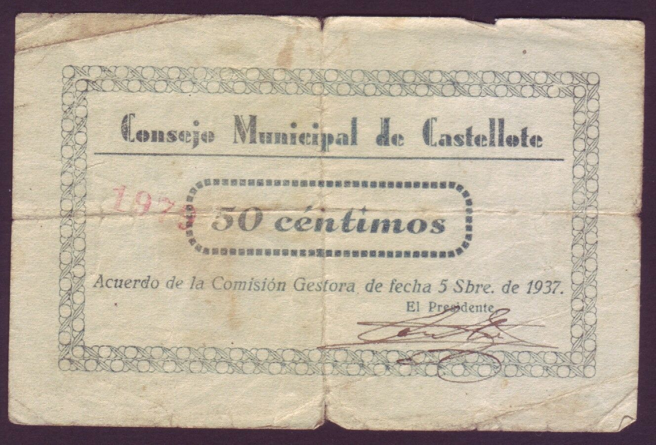 LOCAL BANKNOTE - CASTELLOTE - 50 CTS. YEAR 1937              BILL0001a_CASTELLOTE