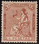 Sello 139 España. 1873. Alegoría de España. 4 ptas castaño claro.              ECL0139a_139